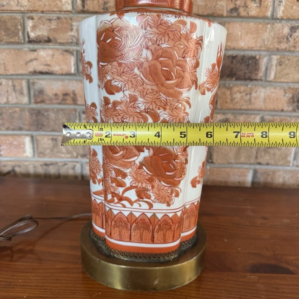 Vintage Kutani Style Porcelain Table Lamp Red‎ Floral Chinoiserie Asian Decor